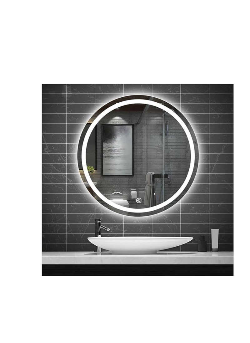 Vparty Vparty Round Frameless Bathroom Mirror 70x70cm, Wall-Mounted Vanity Mirror, Dimmable, Anti-Fog, Touch Sensor Switch, Illuminated LED Lighted Makeup and Shaving Mirror, 3-Color Lighting Options, Adjustable Brightness, Energy-Efficient LED Backlit Mirror, Stylish and Functional Home Decor, Elegant Frameless Design for Bedroom, Dressing Room, and Powder Room  - Image 2