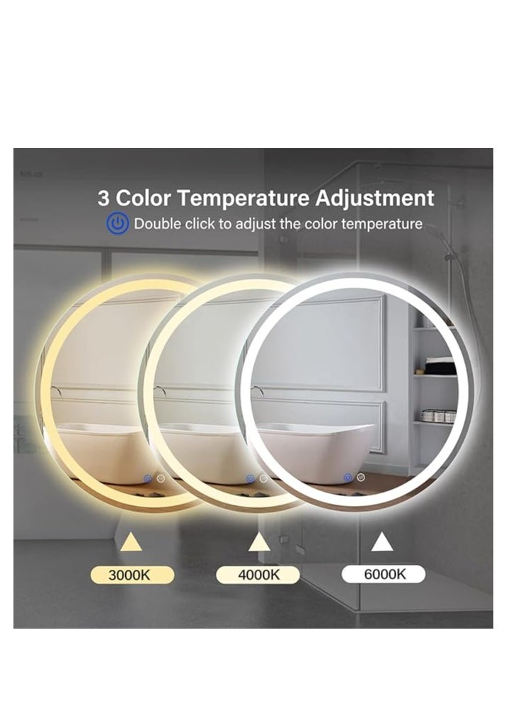 Vparty Vparty Round Frameless Bathroom Mirror 70x70cm, Wall-Mounted Vanity Mirror, Dimmable, Anti-Fog, Touch Sensor Switch, Illuminated LED Lighted Makeup and Shaving Mirror, 3-Color Lighting Options, Adjustable Brightness, Energy-Efficient LED Backlit Mirror, Stylish and Functional Home Decor, Elegant Frameless Design for Bedroom, Dressing Room, and Powder Room  - Image 3