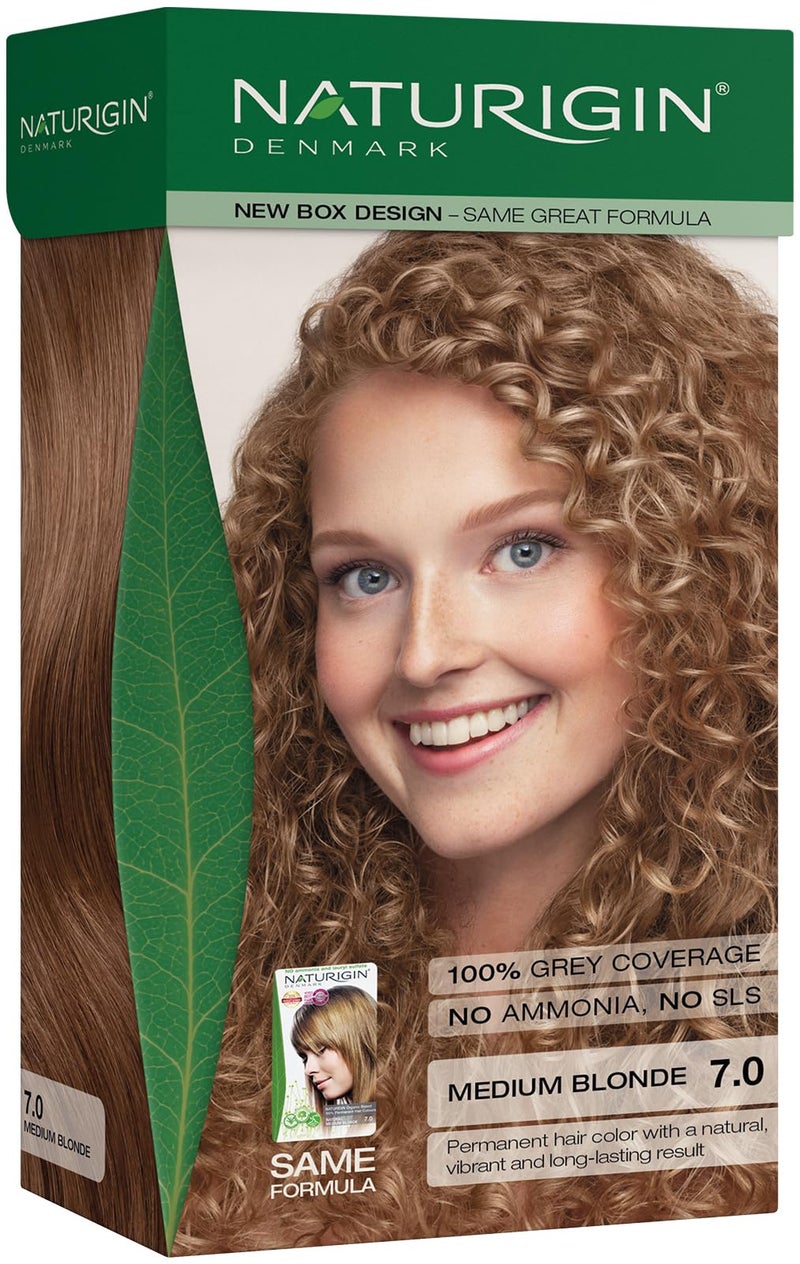 Naturigin Permanent Hair Color, 7.0 Medium Blonde, Ammonia Free, 100% Gray Coverage, Nourishing Natural Formula, For All Hair Types, Long-Lasting, Vegan & Cruelty-Free, 1 Pack - Image 1