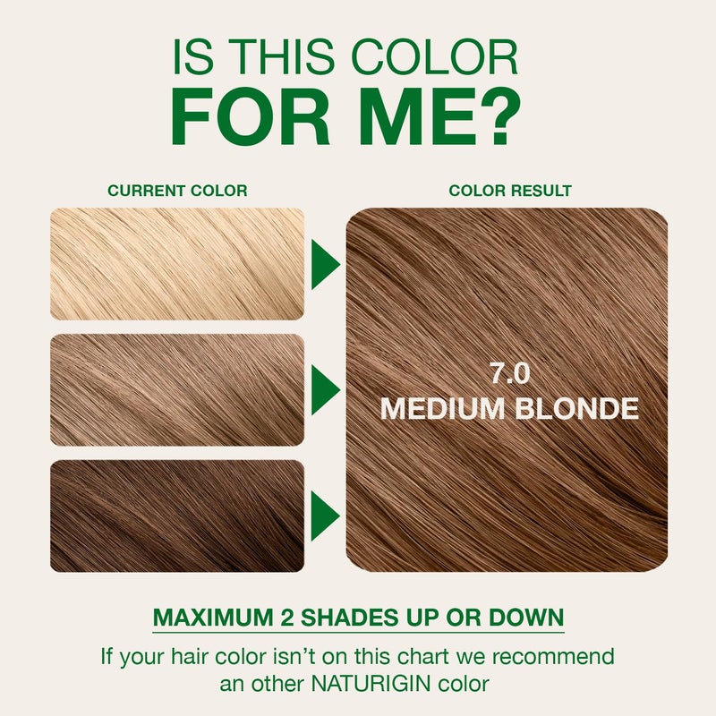 Naturigin Permanent Hair Color, 7.0 Medium Blonde, Ammonia Free, 100% Gray Coverage, Nourishing Natural Formula, For All Hair Types, Long-Lasting, Vegan & Cruelty-Free, 1 Pack - Image 4