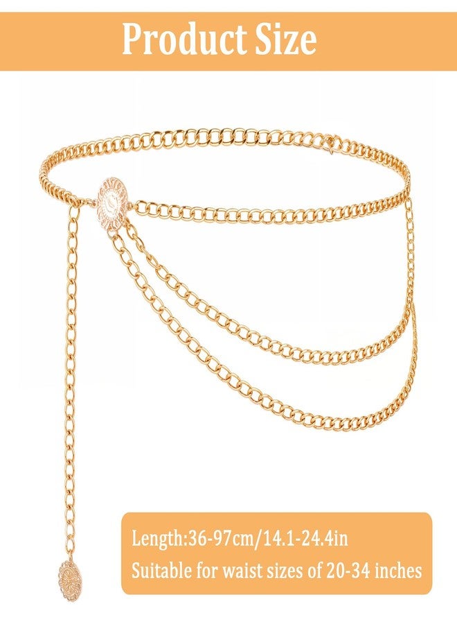 Andibro Multilayer Metal Waist Chain Belt for Women, Adjustable Fashion Gold Body Jewelry for Dresses Jeans(gold) - Image 2
