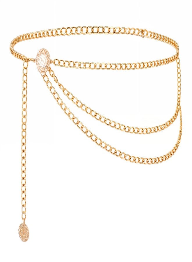 Andibro Multilayer Metal Waist Chain Belt for Women, Adjustable Fashion Gold Body Jewelry for Dresses Jeans(gold) - Image 1
