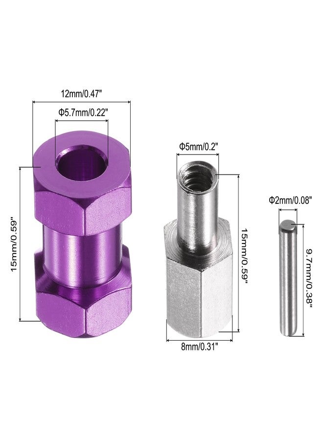 MECCANIXITY 4pcs 12mm Wheel Hex Drive Hubs Adapter Combiner Coupler, Aluminum 15mm Extension with Nut Latch for 1/10 RC Crawler Car Parts, Purple - Image 2