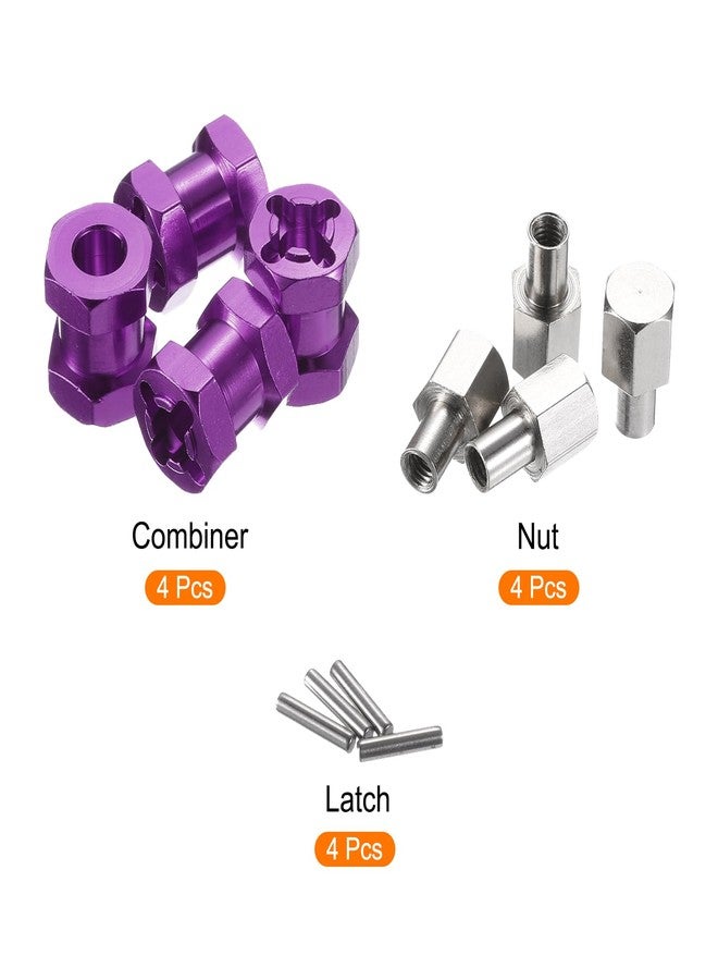 MECCANIXITY 4pcs 12mm Wheel Hex Drive Hubs Adapter Combiner Coupler, Aluminum 15mm Extension with Nut Latch for 1/10 RC Crawler Car Parts, Purple - Image 3