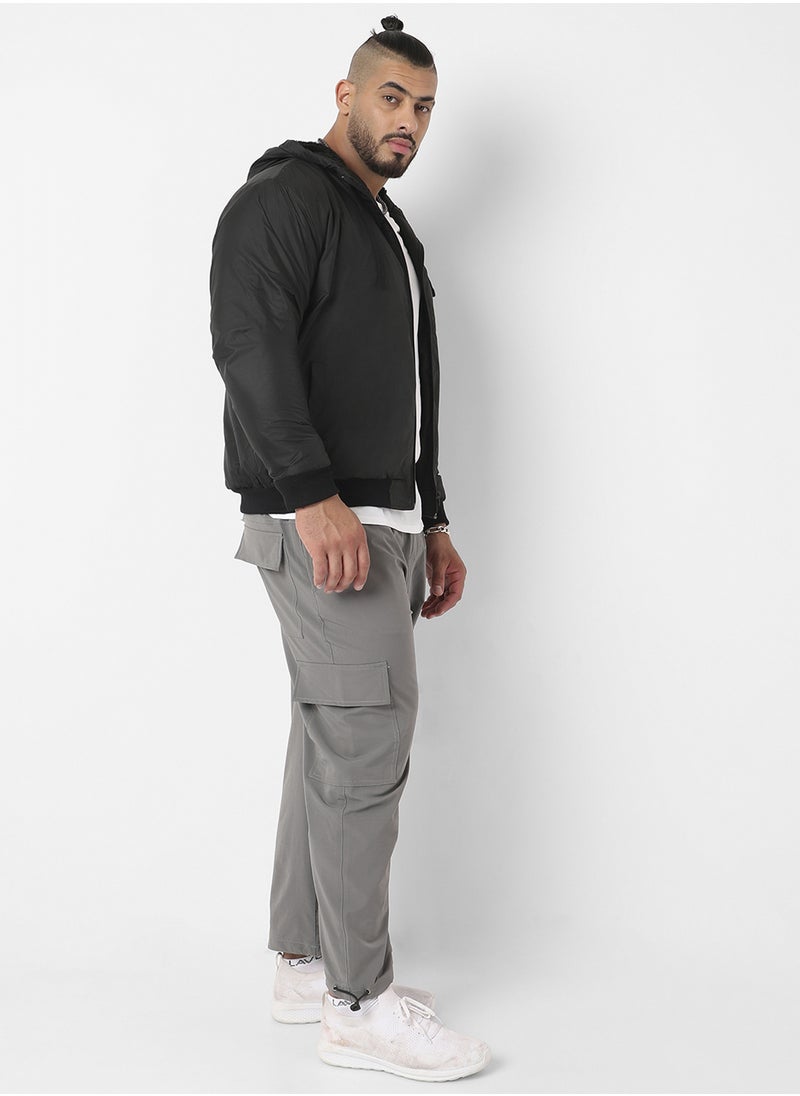 Instafab Plus Instafab Plus Men's Black Zip-Front Puffer Jacket With Ribbed Hem For Casual Wear | Hood Neck | Long Sleeves | Zip Closure | Polyester Jacket Crafted With Comfort Fit For Everyday Wear  - Image 5