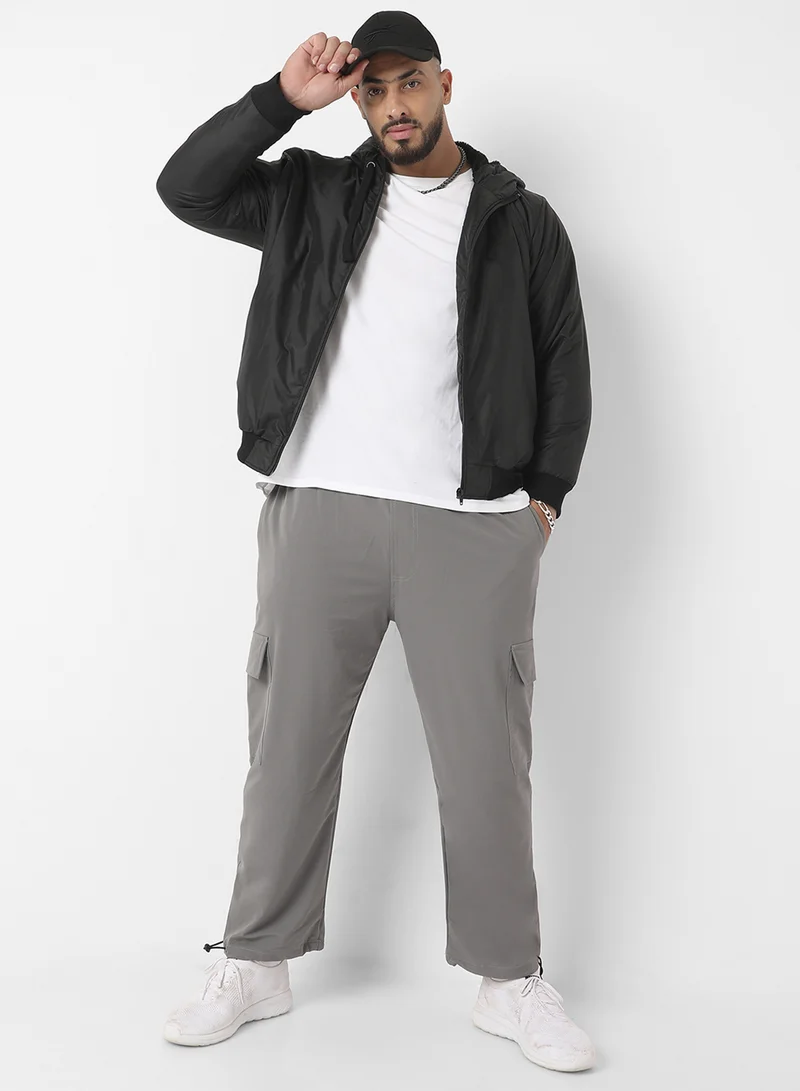 Instafab Plus Instafab Plus Men's Black Zip-Front Puffer Jacket With Ribbed Hem For Casual Wear | Hood Neck | Long Sleeves | Zip Closure | Polyester Jacket Crafted With Comfort Fit For Everyday Wear