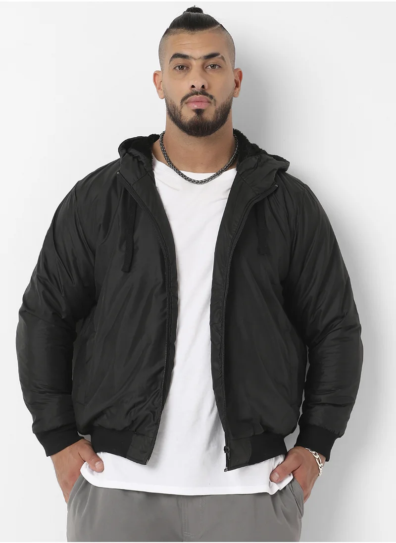 انستافاب بلس Instafab Plus Men's Black Zip-Front Puffer Jacket With Ribbed Hem For Casual Wear | Hood Neck | Long Sleeves | Zip Closure | Polyester Jacket Crafted With Comfort Fit For Everyday Wear