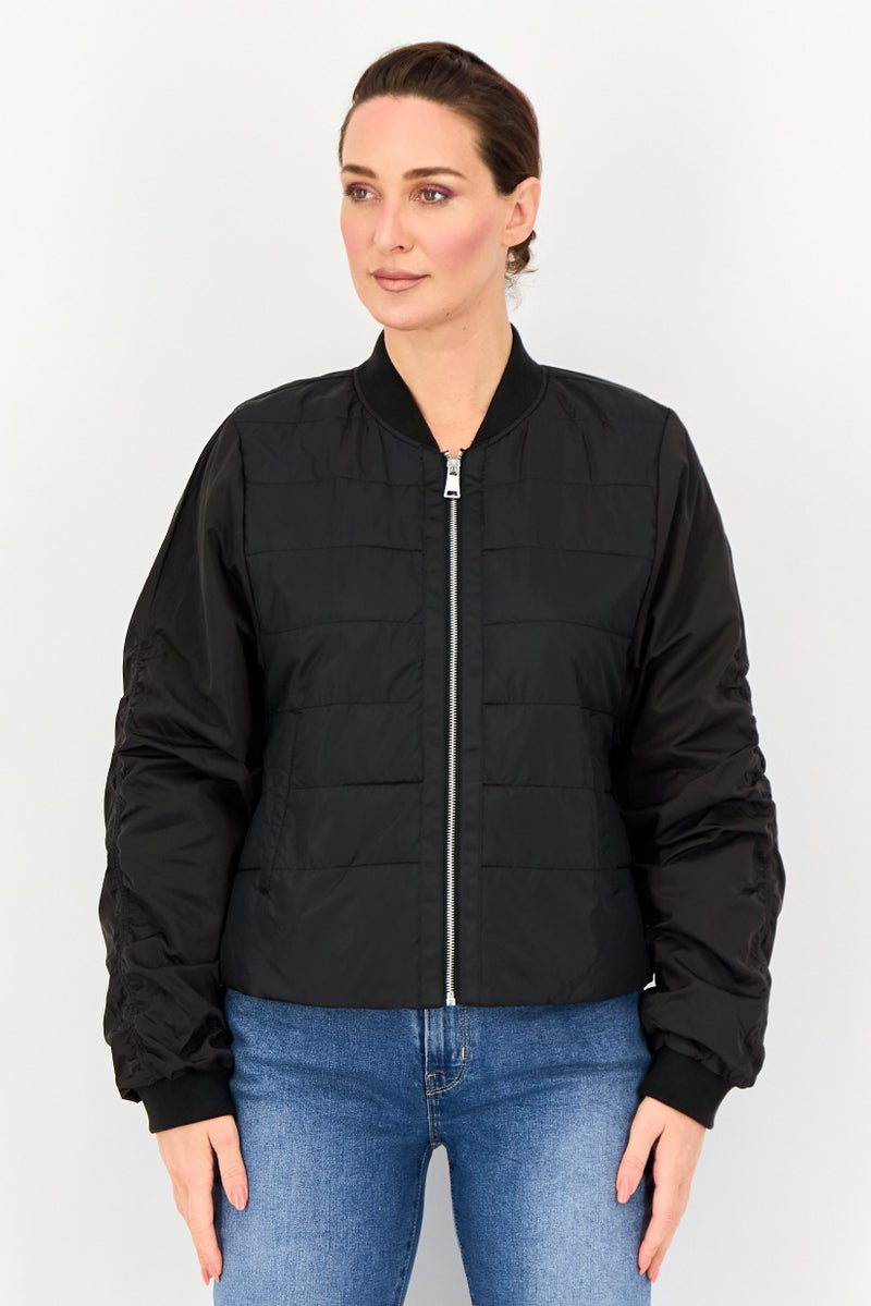 Andrew Marc Women Solid Bomber Jacket, Black - Image 1
