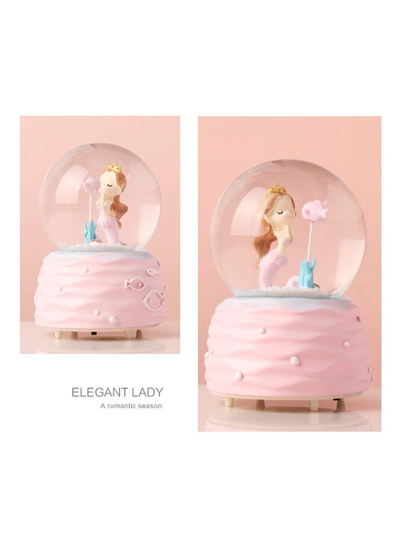Snow Globes Mermaid Snowglobes with Musical LED Lights Glitter Display Decoration Home Decor for Kids Room Essentials Birthday Gift Precious Keepsake lovely Novelty Gifts and Collectibles Pink - Image 3