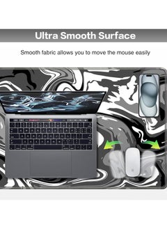 TREYO Black Gray Fluid Design Large Gaming Mouse Pad – 800 * 300 * 3mm XL Desk Mat | Anti-Slip Base & Spill-Resistant | Stitched Edges for Long-Lasting Durability | Perfect for Keyboard & Mouse Setup  - Image 3