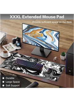 TREYO Black Gray Fluid Design Large Gaming Mouse Pad – 800 * 300 * 3mm XL Desk Mat | Anti-Slip Base & Spill-Resistant | Stitched Edges for Long-Lasting Durability | Perfect for Keyboard & Mouse Setup  - Image 2