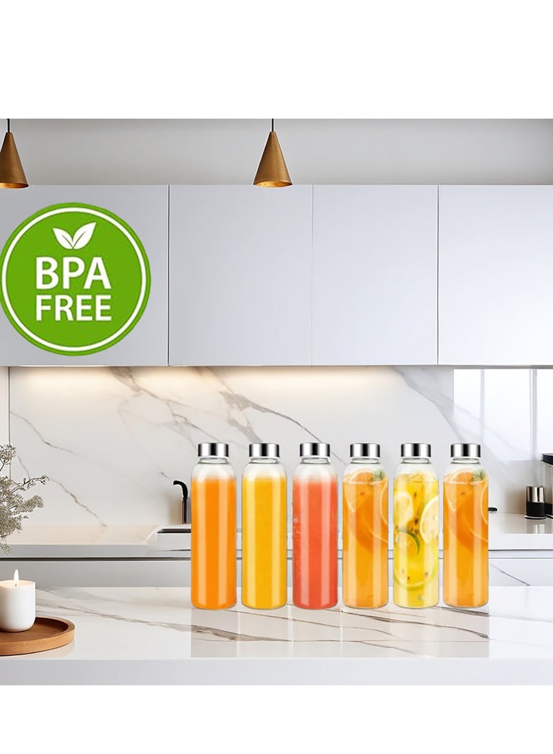 زجاجات شفافة سعة 18 أونصة مع أغطية، مجموعة من 6، زجاجات عصير قابلة لإعادة الاستخدام والتعبئة، حاويات تخزين سائلة بفم واسع، 100% مقاومة للتسرب، خالية من BPA، مع فرشاة تنظيف/صواني ثلج/قمع سيليكون - Image 2