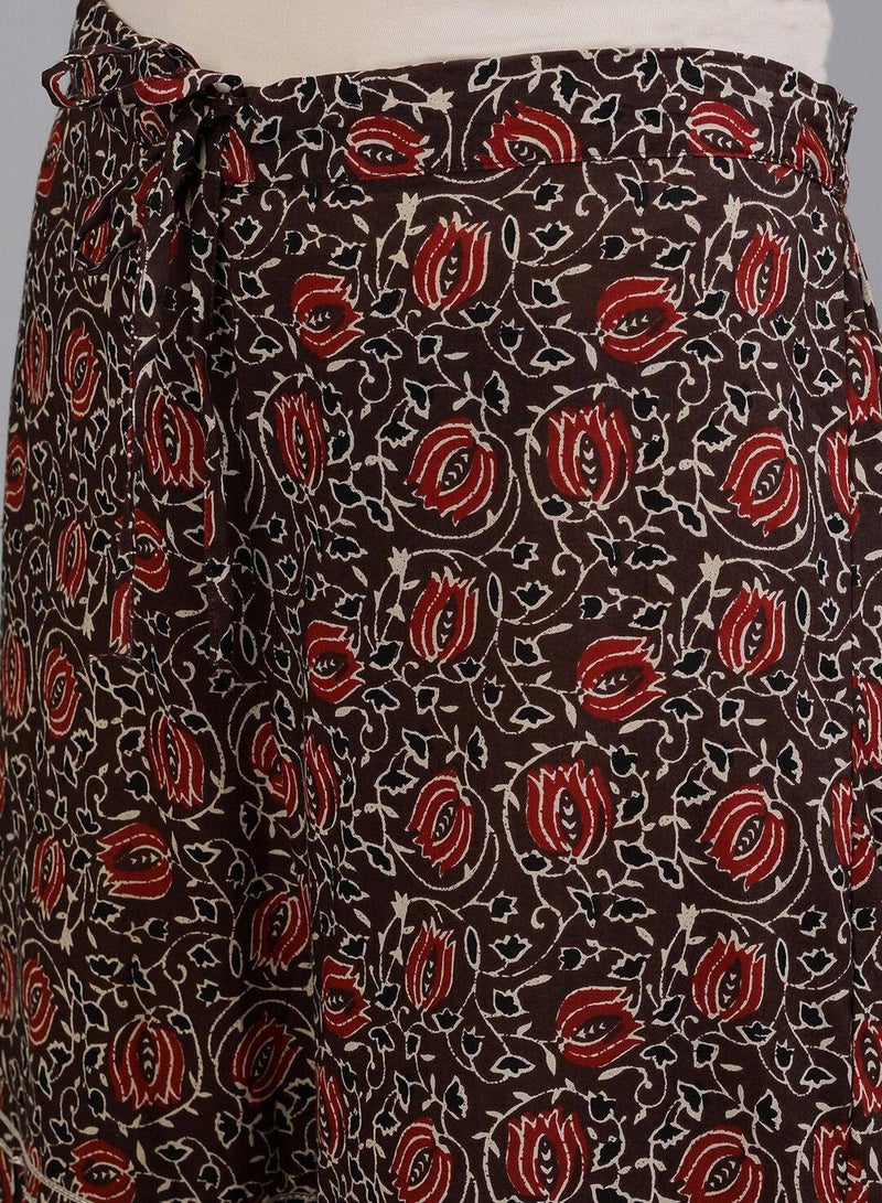 ISHIN Women's Brown 100% Cotton Embroidered Tunic Full Length Palazzo Regular Fit Kurta Set - Image 5