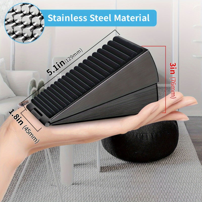 Black Heavy Duty Adjustable Spring Door Stopper 7 Point 62cm Tall Wedge With 3 Point 58 Inch Wide Base Oil Rubbed Metal Construction For Bottom Of Door Protection Fits Any Heavy Door Industrial Strength Design - Image 2