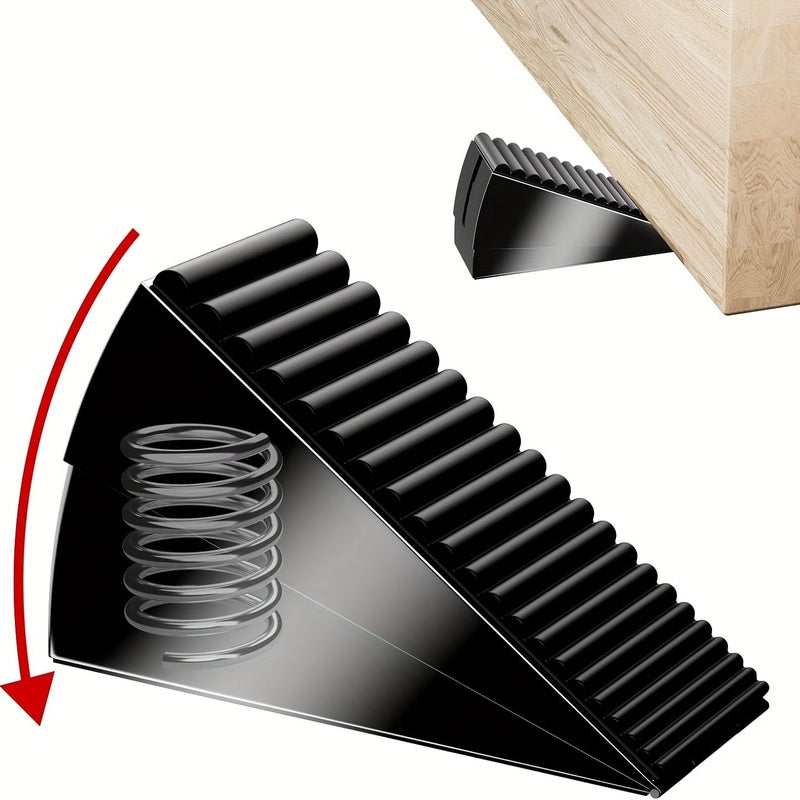 Black Heavy Duty Adjustable Spring Door Stopper 7 Point 62cm Tall Wedge With 3 Point 58 Inch Wide Base Oil Rubbed Metal Construction For Bottom Of Door Protection Fits Any Heavy Door Industrial Strength Design - Image 1