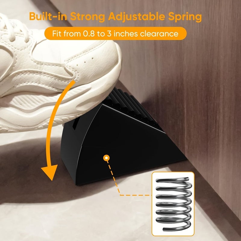 Black Heavy Duty Adjustable Spring Door Stopper 7 Point 62cm Tall Wedge With 3 Point 58 Inch Wide Base Oil Rubbed Metal Construction For Bottom Of Door Protection Fits Any Heavy Door Industrial Strength Design - Image 4