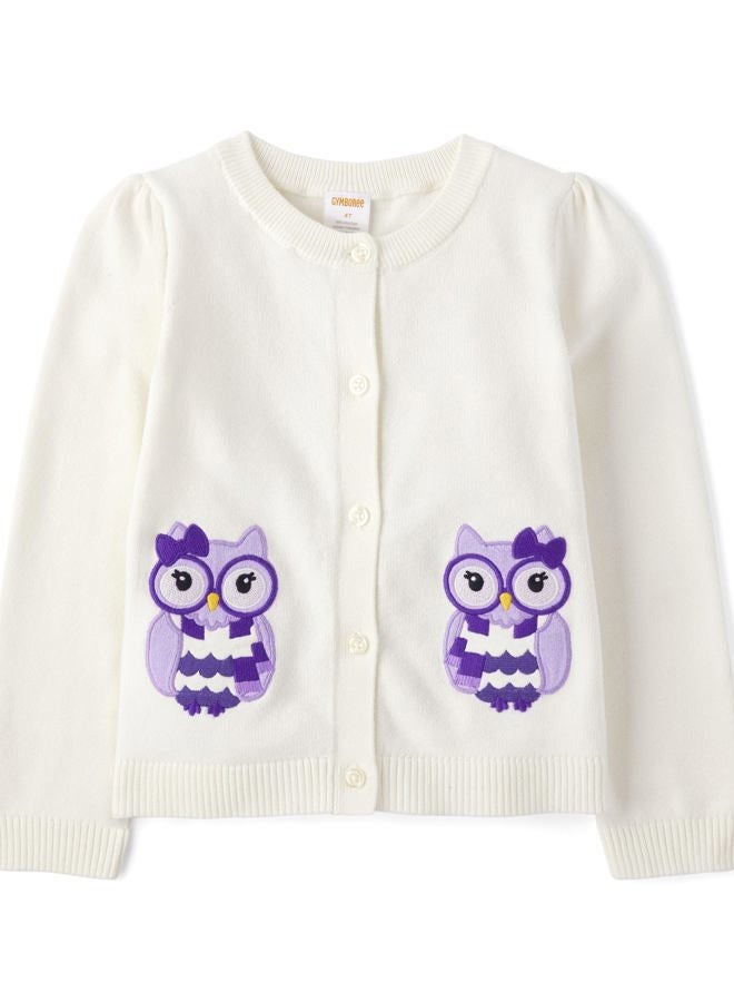 GYMBOREE ,and Toddler Long Sleeve Cardigan Sweaters, Purple Owls, 7 - Image 1