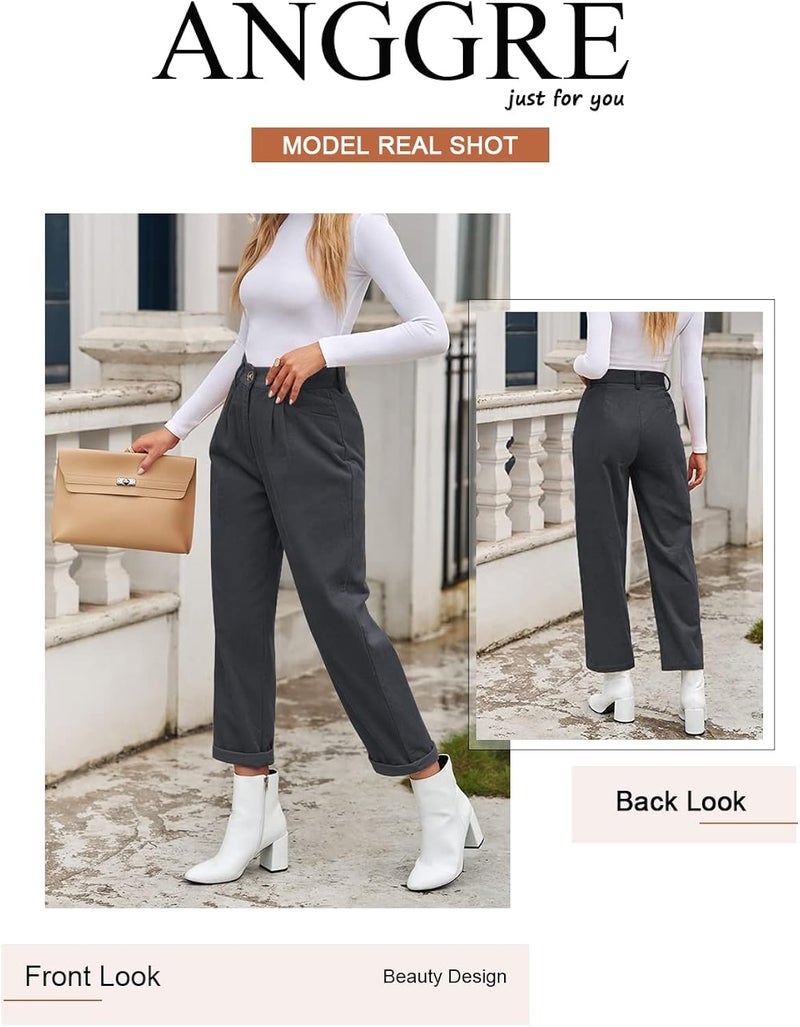klarako Womens Casual High Waisted Corduroy Straight Leg Pants Loose Comfy Trousers with Pockets - Image 3