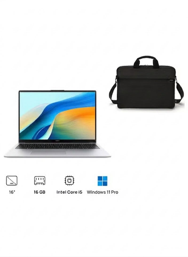 هواوي لابتوب ميت بوك D16 (نسخة محدثة) بشاشة 16 بوصة بدقة فول إتش دي (1920x1080)، مع معالج كور i5-12450H/ذاكرة عشوائية 16 جيجابايت DDR5/قرص صلب SSD سعة 512 جيجابايت/ويندوز 11 برو + فأرة ديكوتا + حقيبة ديكوتا - Image 1