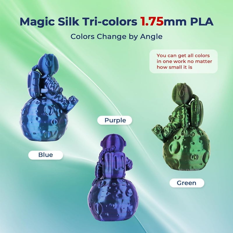 Protomont TECHNOLOGIES خيوط فيلامونت PLA الحريرية 1.75 مم، خيوط طابعة ثلاثية الأبعاد، خيوط حريرية لامعة 1.75 PLA، 1 كجم (2.2 رطل) / بكرة (حرير أزرق بنفسجي برتقالي) - Image 5