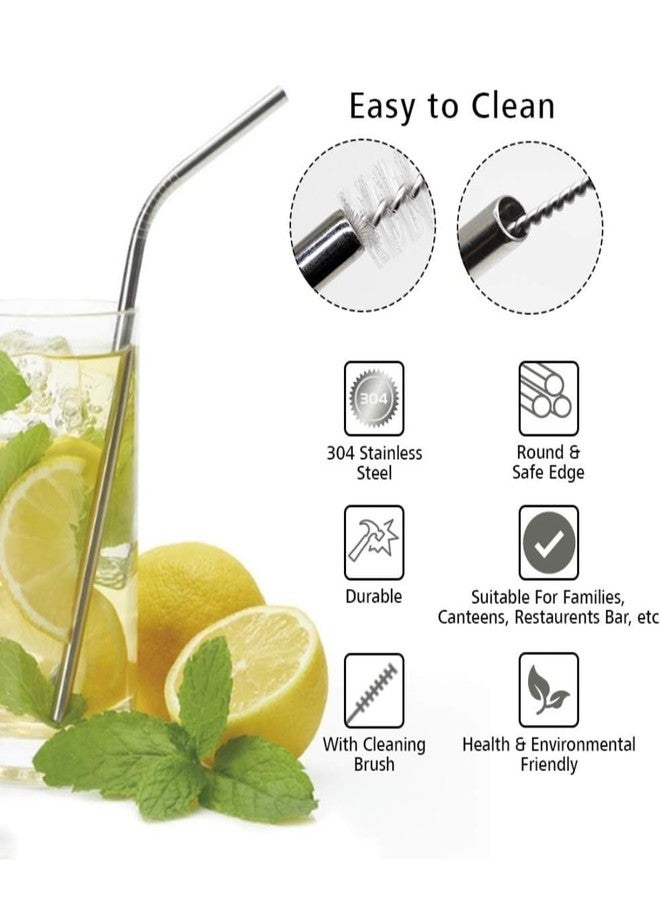 LUMINI Pack of 2 Stainless Steel Straw Reusable BPA-Free Dishwasher Safe Drinking Straws | 8 Bent Straws and 2 Cleaning Brush - Set of 10 (Silver - Image 4