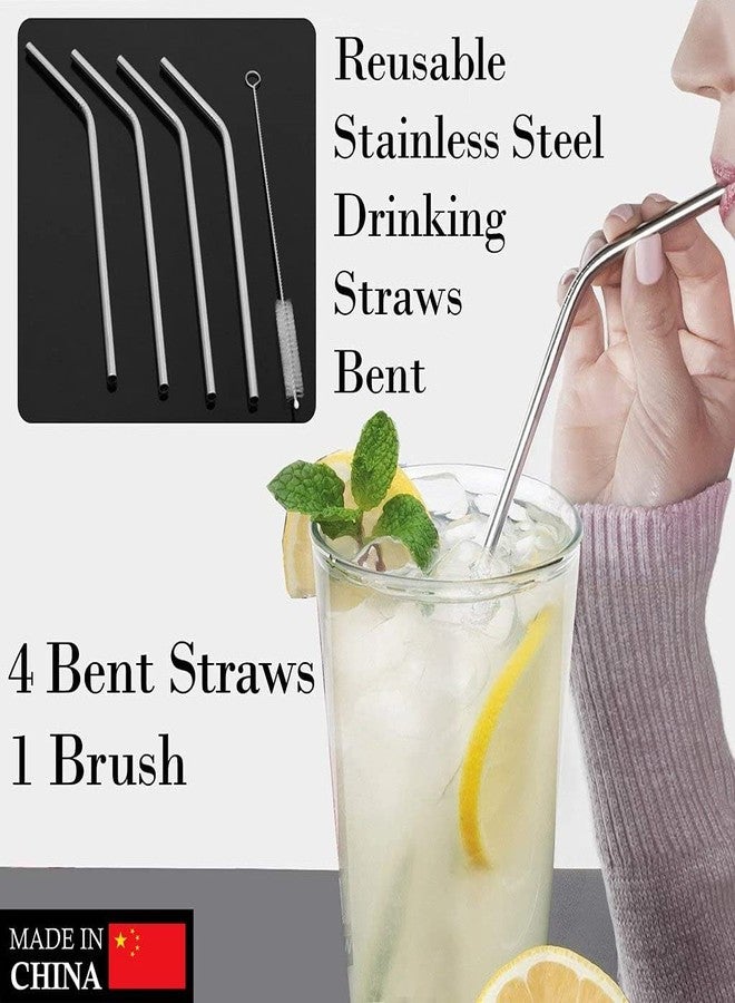LUMINI Pack of 2 Stainless Steel Straw Reusable BPA-Free Dishwasher Safe Drinking Straws | 8 Bent Straws and 2 Cleaning Brush - Set of 10 (Silver - Image 2