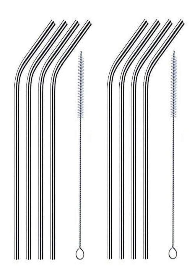 LUMINI Pack of 2 Stainless Steel Straw Reusable BPA-Free Dishwasher Safe Drinking Straws | 8 Bent Straws and 2 Cleaning Brush - Set of 10 (Silver - Image 1
