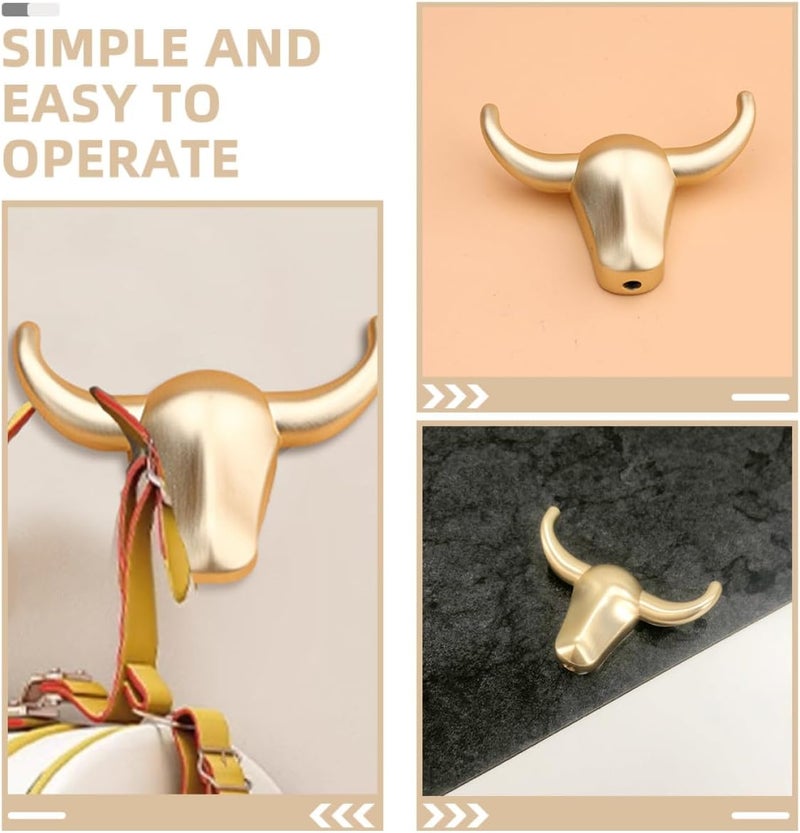 SHERCHPRY Cow Head Coat Hook Metal Wall Mounted Key Rack Towel and Bag Hanger for Entryway and Bathroom with Brushed Gold Finish - Image 3