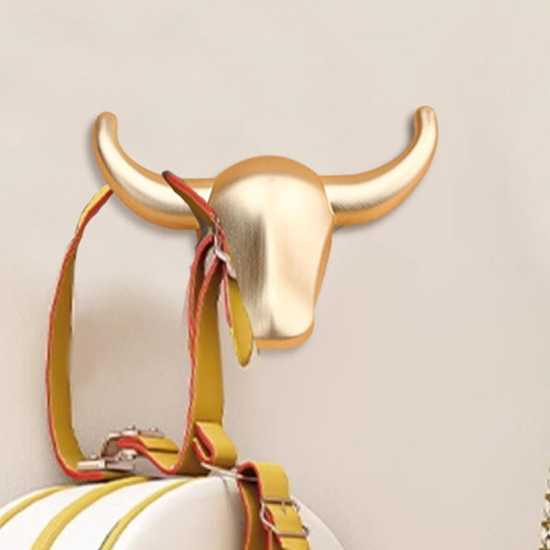 SHERCHPRY Cow Head Coat Hook Metal Wall Mounted Key Rack Towel and Bag Hanger for Entryway and Bathroom with Brushed Gold Finish - Image 5