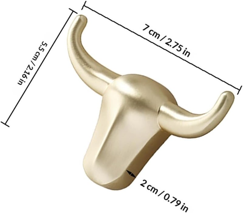 SHERCHPRY Cow Head Coat Hook Metal Wall Mounted Key Rack Towel and Bag Hanger for Entryway and Bathroom with Brushed Gold Finish - Image 2