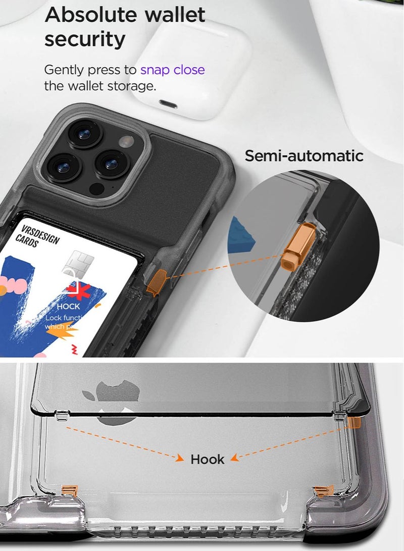 VRS Design Neo Flip iPhone 14 Pro MAX Case Cover Wallet with Semi Automatic Snap Door Credit Card Holder Slot [2 Cards] - White Crystal  - Image 3