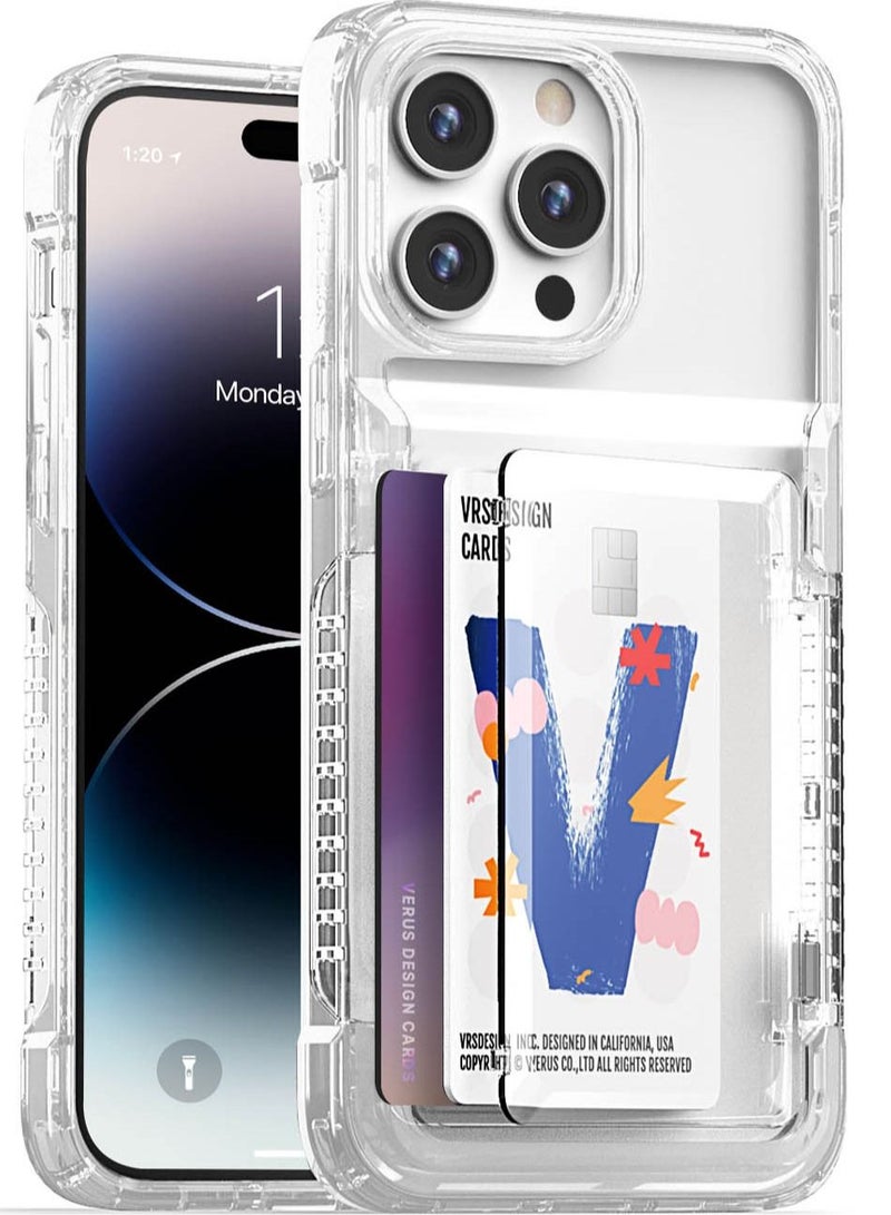VRS Design Neo Flip iPhone 14 Pro MAX Case Cover Wallet with Semi Automatic Snap Door Credit Card Holder Slot [2 Cards] - White Crystal  - Image 1