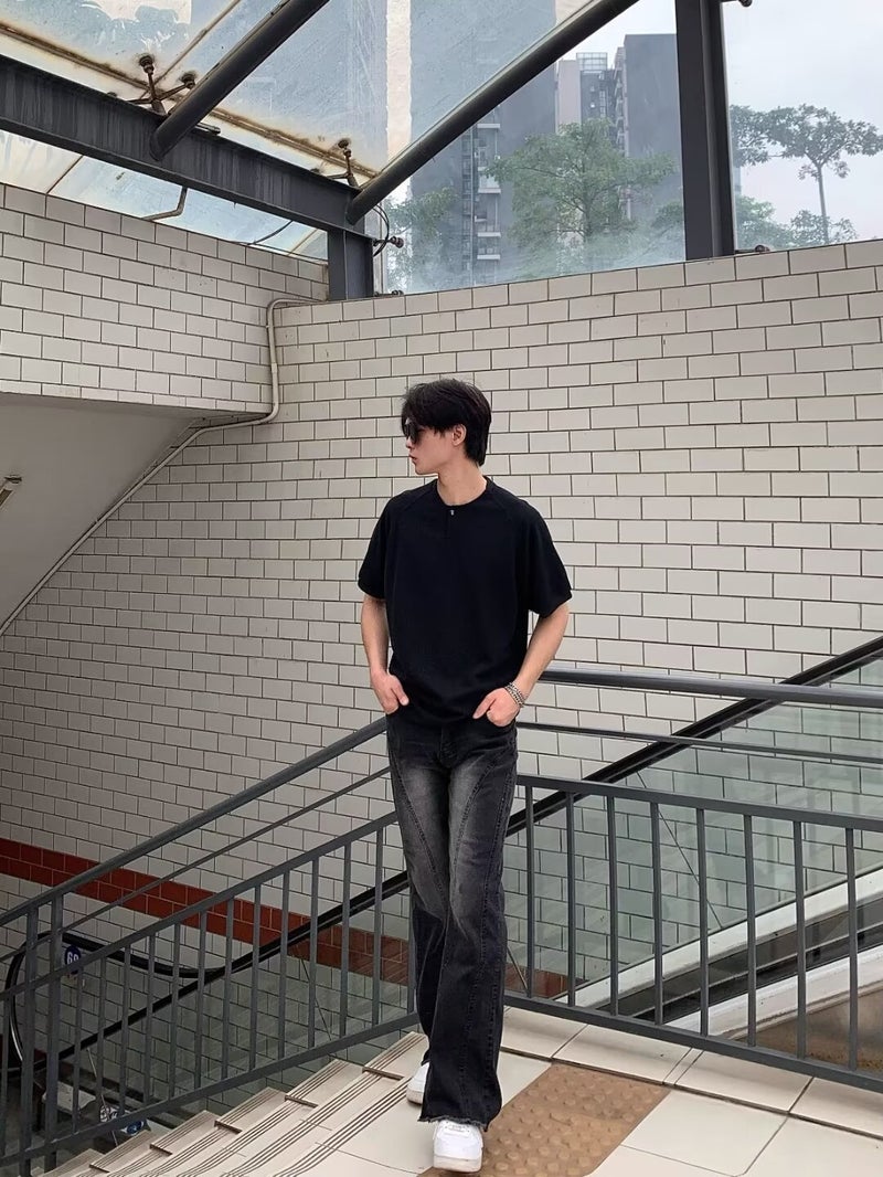 New Short-sleeved T-shirt Men's Summer Korean-style Trendy Simple Half-sleeved Top Hong Kong-style Loose Casual Trendy Brand T-shirt - Image 1