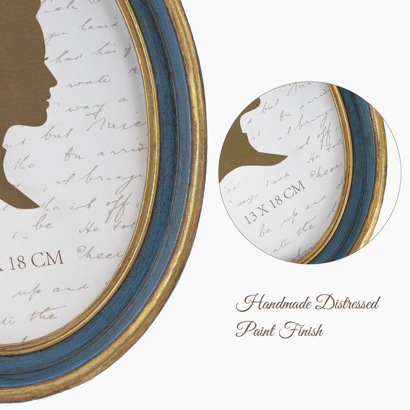 AELS 5x7 Inch Vintage Picture Frame, Elegant Antique Photo Frames with Glass Front, Photo Display, Tabletop Wall Hanging, Gift Ideas, Blue Oval with Gold Trim - Image 5