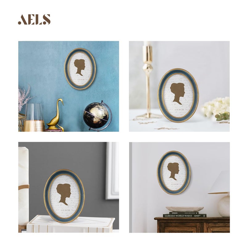 AELS 5x7 Inch Vintage Picture Frame, Elegant Antique Photo Frames with Glass Front, Photo Display, Tabletop Wall Hanging, Gift Ideas, Blue Oval with Gold Trim - Image 4