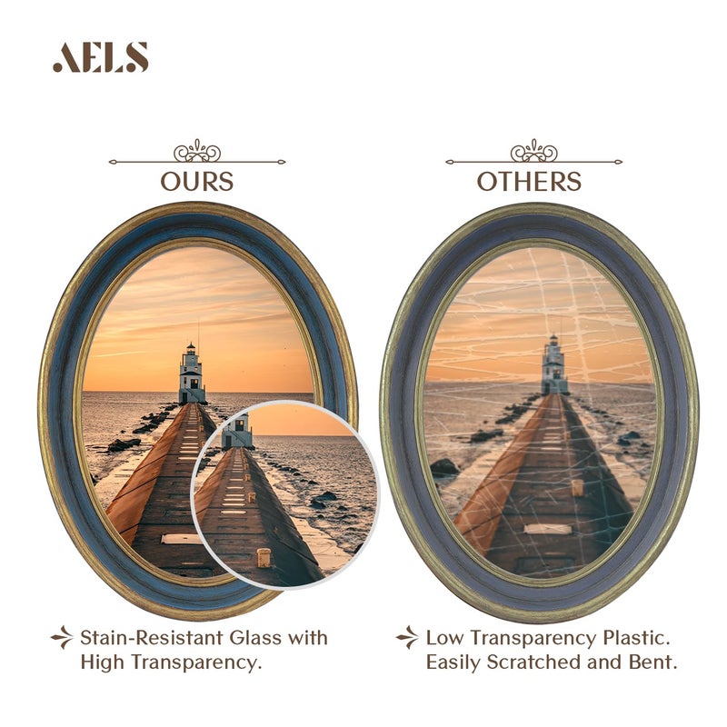 AELS 5x7 Inch Vintage Picture Frame, Elegant Antique Photo Frames with Glass Front, Photo Display, Tabletop Wall Hanging, Gift Ideas, Blue Oval with Gold Trim - Image 3