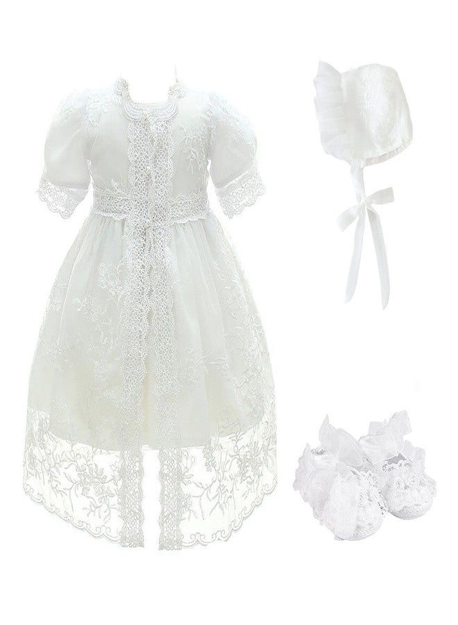 Glamulice White Baby Girl Party Dress Christening Baptism Gowns 6-12 Infant Church First Birthday Pageant Dresses Satin Newborn Princess Wedding Holiday Photo Shoot Gown with Lace Shoes Outfits 6M - Image 1