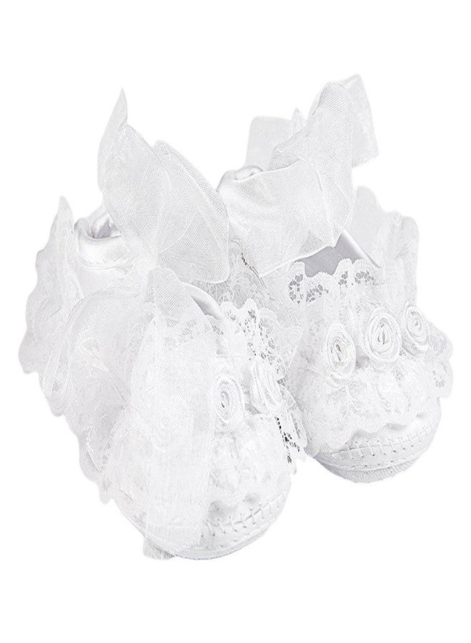 Glamulice White Baby Girl Party Dress Christening Baptism Gowns 6-12 Infant Church First Birthday Pageant Dresses Satin Newborn Princess Wedding Holiday Photo Shoot Gown with Lace Shoes Outfits 6M - Image 4