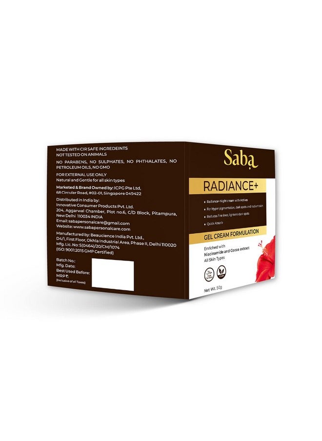 Saba Kombucha Saba Radiance+ Night Gel Cream with Niacinamide, Cocoa Extract & Actives | 50g  - Image 3