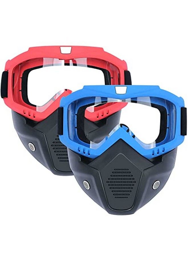 POKONBOY - 2 Pack Tactical Mask With Goggles Compatible With Nerf Rival Apollo Zeus Khaos Atlas & Artemis Blasters Rival Mask Red & Blue - Image 1