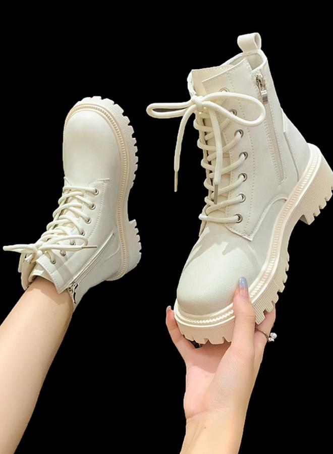 تايك تو حذاء بوت أبيض سادة برباط - Image 4