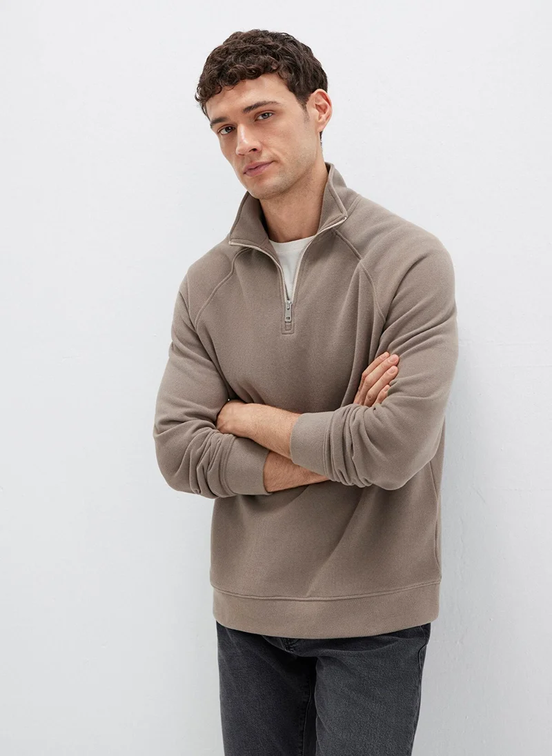 مافي Half Zip Beige Sweatshirt
