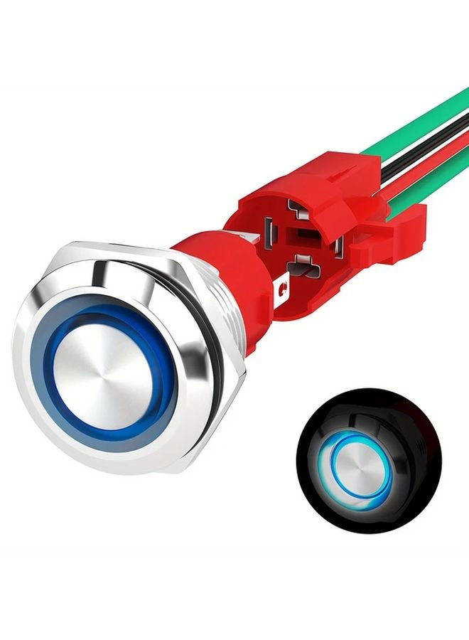 19mm Blue LED Latching Push Button Switch 12V 20A Heavy Duty Self Locking ON OFF 4 Pin - Image 1