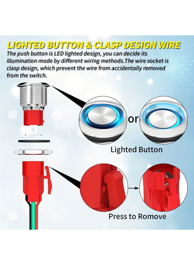 19mm Blue LED Latching Push Button Switch 12V 20A Heavy Duty Self Locking ON OFF 4 Pin - Image 4