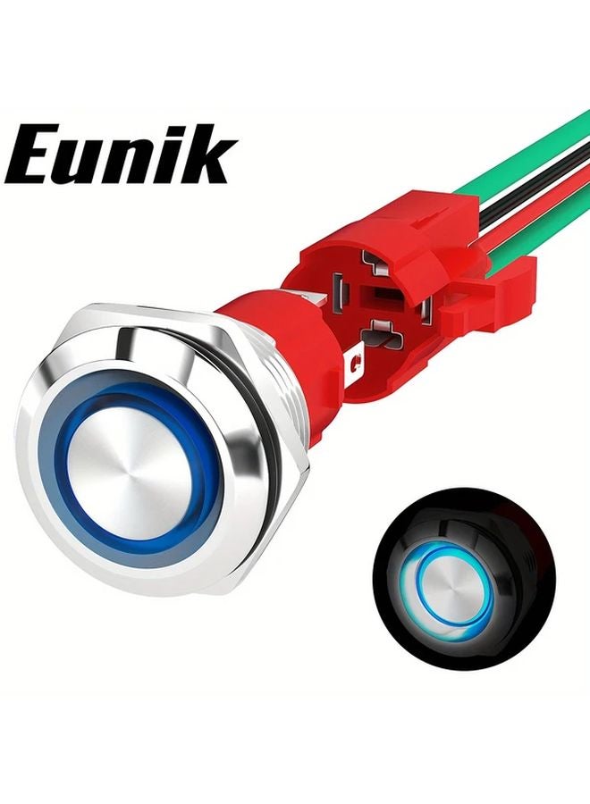 19mm Blue LED Latching Push Button Switch 12V 20A Heavy Duty Self Locking ON OFF 4 Pin - Image 2