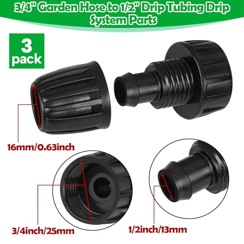 WZFLRUA Hose To 1/2 Inch Irrigation Tubing Adapter, 3 Pack Faucet Garden Hose Adapter 3/4" To 1/2" Drip Tube 3/4 Inch FHT To 1/2 Inch Drip Adapter Fittings for Garden Irrigation System - Image 2