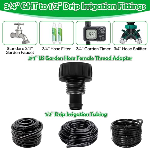 WZFLRUA Hose To 1/2 Inch Irrigation Tubing Adapter, 3 Pack Faucet Garden Hose Adapter 3/4" To 1/2" Drip Tube 3/4 Inch FHT To 1/2 Inch Drip Adapter Fittings for Garden Irrigation System - Image 3