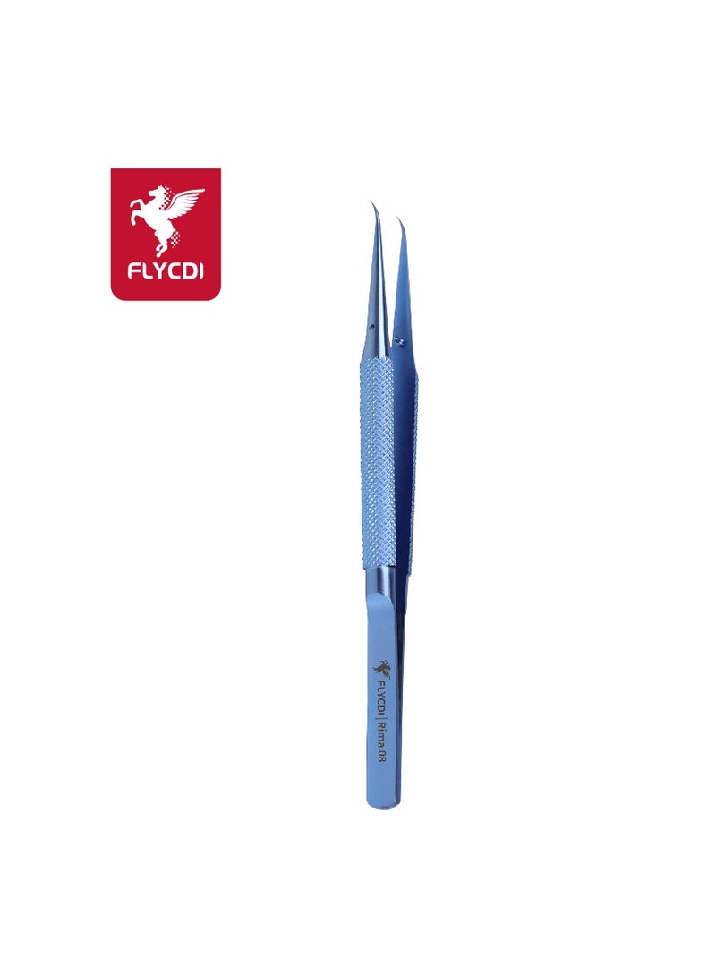 flycdi High-Precision Titanium Alloy Curved Tip Jumper Tweezers (Blue Diamond-Shaped Handle) - Image 1