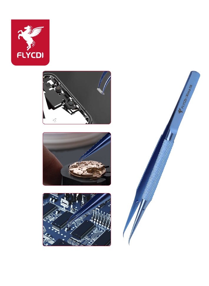 flycdi High-Precision Titanium Alloy Curved Tip Jumper Tweezers (Blue Diamond-Shaped Handle) - Image 2
