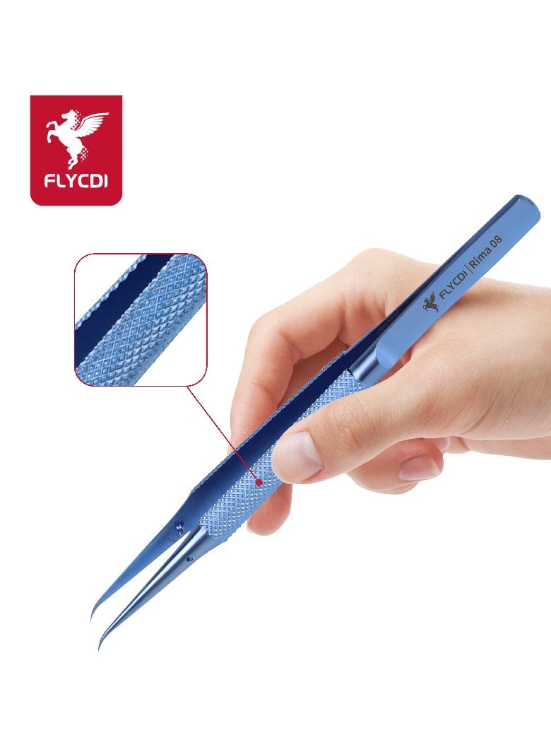flycdi High-Precision Titanium Alloy Curved Tip Jumper Tweezers (Blue Diamond-Shaped Handle) - Image 3